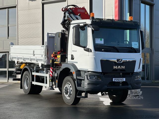 Τρίπλευρο ανατρεπόμενο φορτηγό MAN TGM 18.320 4x4 BB  KRANKIPPER  FASSI F195A.2.24