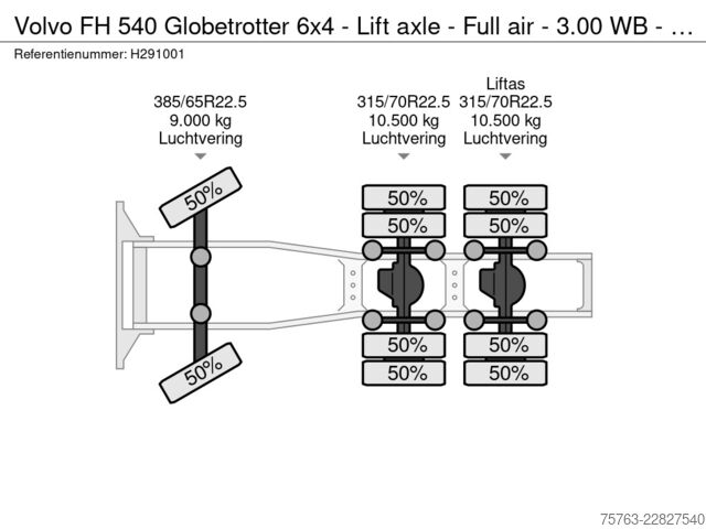 Standard-SZM Volvo FH 540 Globetrotter 6x4 - Lift axle - Full air ...