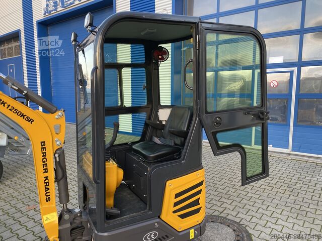 Minigraafmachine met kipperaanhanger en oprijplaten Berger Kraus Minibagger BK1250KSR im Komplettpaket