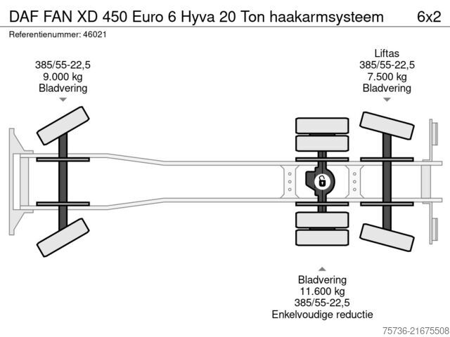 Systém hákového ramena DAF FAN XD 450 Euro 6 Hyva 20 Ton haakarmsysteem