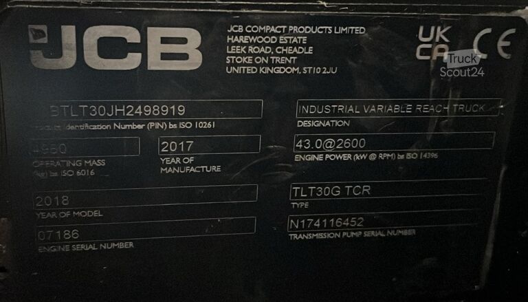 Stivuitor cu catarg retractabil JCB TLT30G