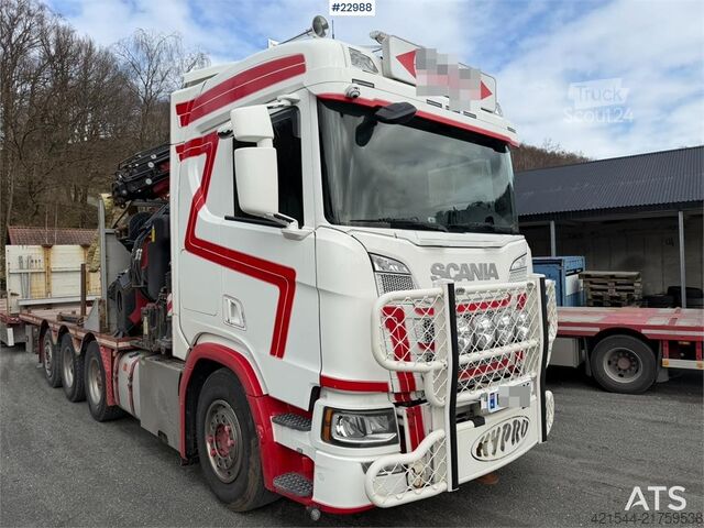Autokrāna kravas automašīna Scania R500 8x4 combination vehicle with a 71 t/m Fassi c