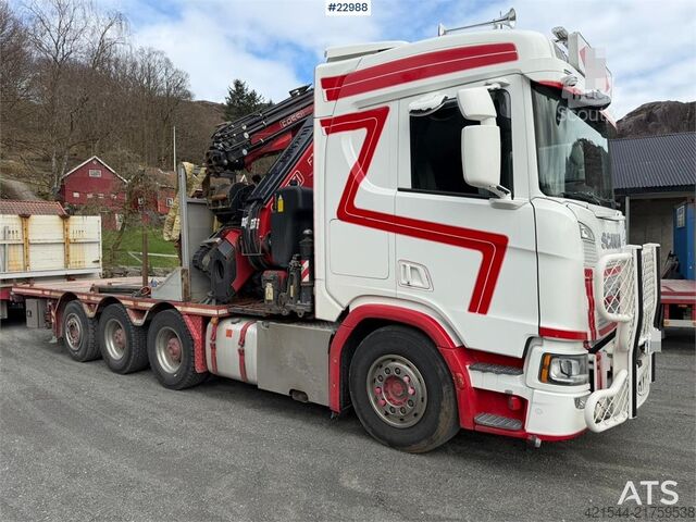 Autokrāna kravas automašīna Scania R500 8x4 combination vehicle with a 71 t/m Fassi c