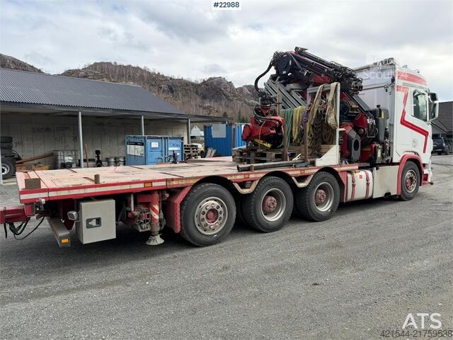 Autokrāna kravas automašīna Scania R500 8x4 combination vehicle with a 71 t/m Fassi c