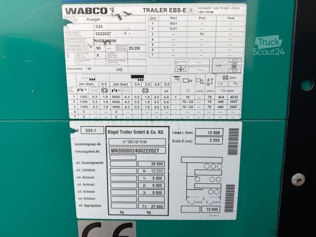 Odprta polprikolica s ponjavo KÖGEL 3 Achs MEGA Staplerhalter Liftachse SAF TÜV2/26