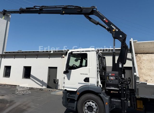 Trójstronna wywrotka MAN 18.320 TGM, HIAB 118, Funk, Greifer, sofort