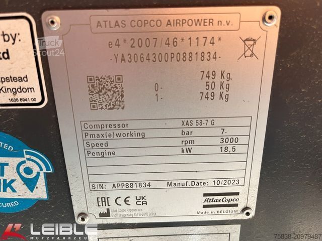 Altro Atlas Copco Kompressor XAS58-7G*2xHammer+Erdrakete*Neuwertig