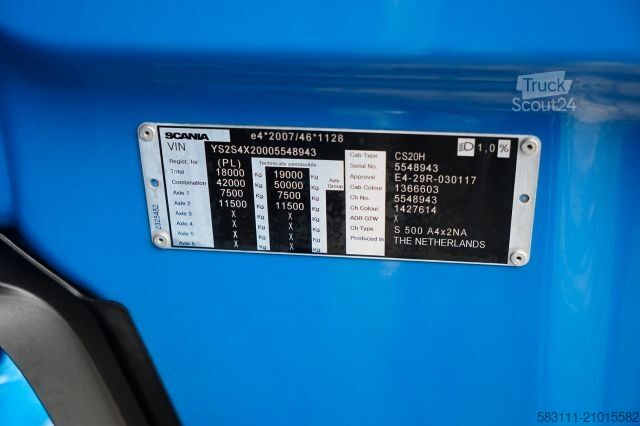 Standaard trekker SCANIA S 500 / RETARDER / I-PARK COOL / ALUFELGI