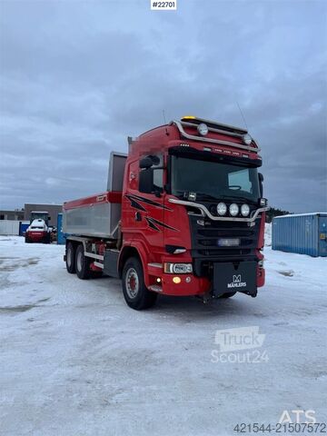 Tipper Scania R730 6x4 snow plow–equipped tipper truck with unde