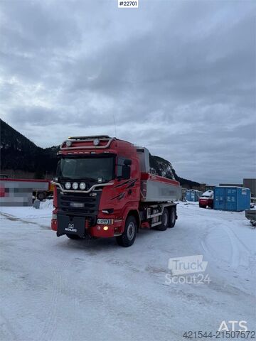 Tipper Scania R730 6x4 snow plow–equipped tipper truck with unde
