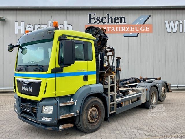Roll-off tipper truck MAN TGS 26.400 6x4-2 Hydro*HIAB 122-2 Kran*Funk*Lenk