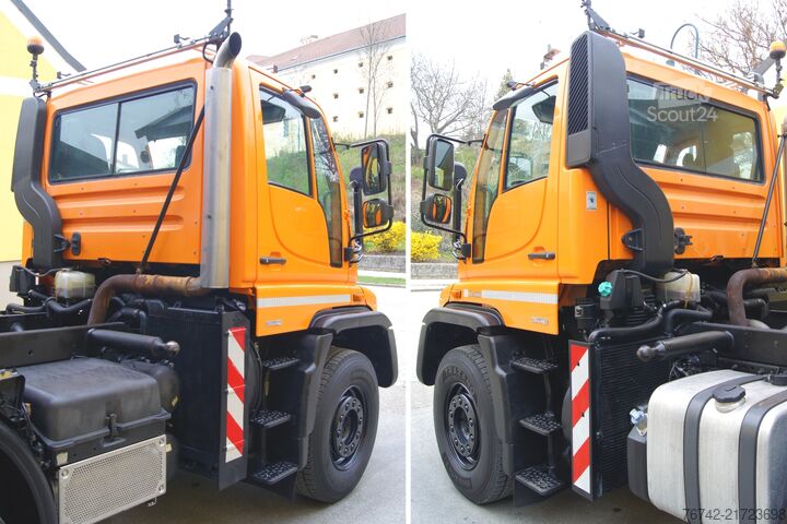 Camion ribaltabile trilaterale UNIMOG U400 Mercedes-Benz/TÜV /Hydrostat/VarioPilot/Salzstreuer 4m³