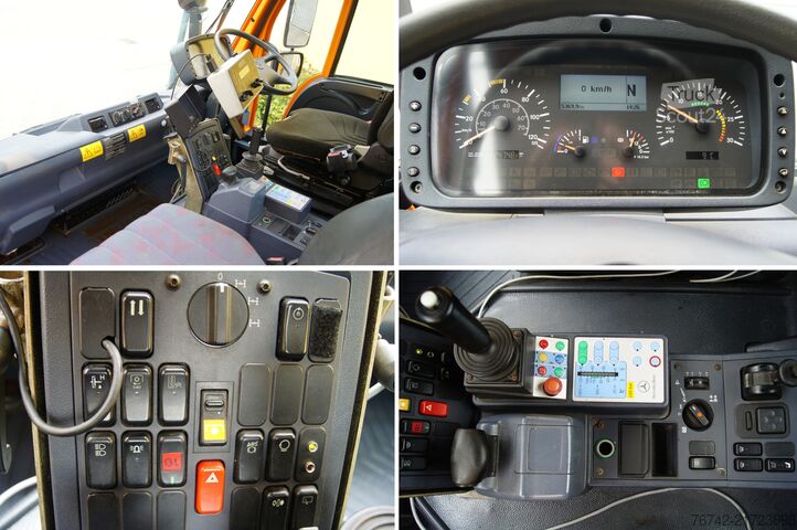 Camion ribaltabile trilaterale UNIMOG U400 Mercedes-Benz/TÜV /Hydrostat/VarioPilot/Salzstreuer 4m³