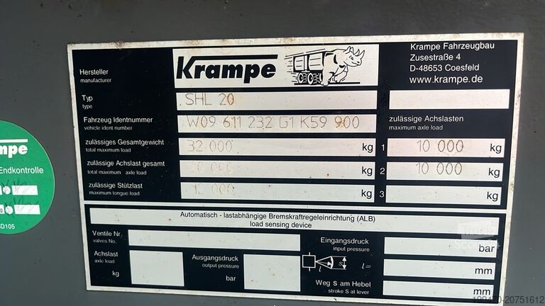 Roll Off-Tipper Truck Krampe SHL 20