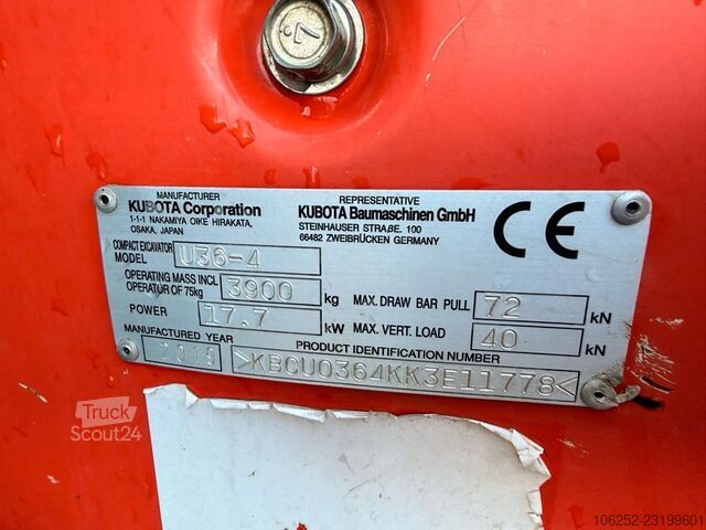 Kubota U36-4 - 3,9 t - *popolna hidravlika - *hidravlična hitra menjava - *5084 ur* - klima - CE - o Kubota U36-4 - 3.9T - *FULL HYDR - *HYDR QUICKHITCH - ...