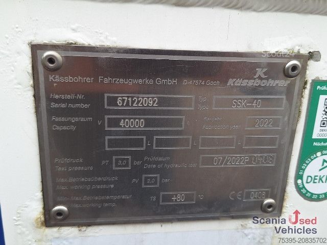 Tankoplegger Kässbohrer Lebensmitteltank Kippbar SSK 40XS Neuwertig !!
