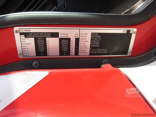 Camion benne à bras amovible SCANIA P410 CB6X2 HSA Hyva 22T Haken Liftachse