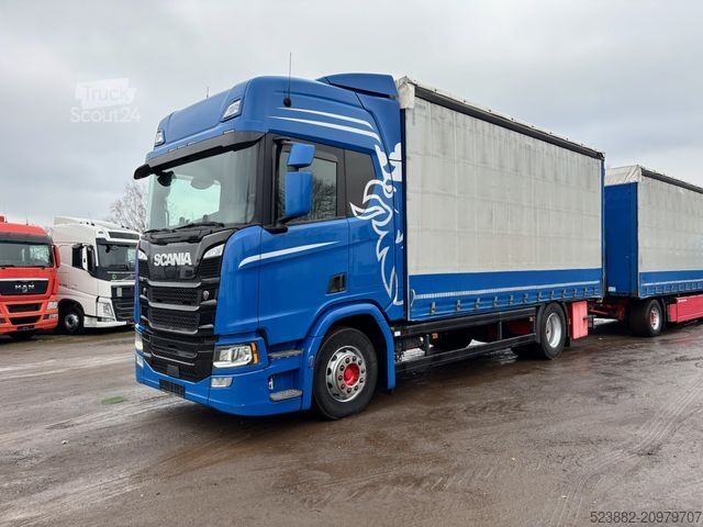 Platós teherautó ponyvával SCANIA R500 Komplettzug*Retarder*Edscha*Voll-Luft*SAF