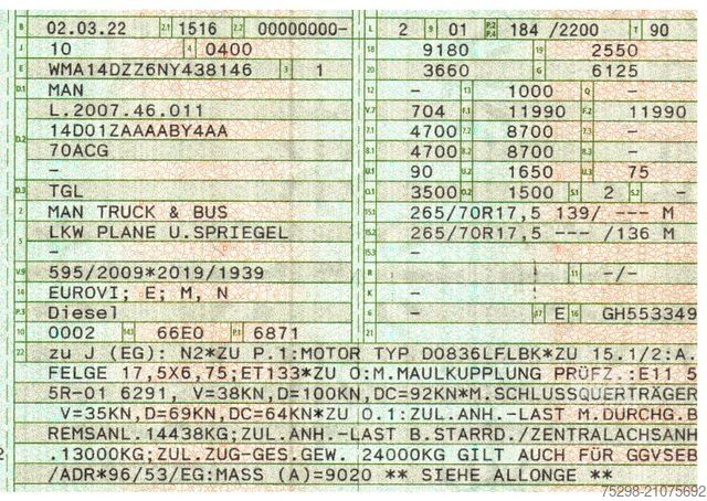 LKW mit Pritsche & Plane MAN TGX 12.250 4X2 BL CH / Totwinkelkamera / 6E