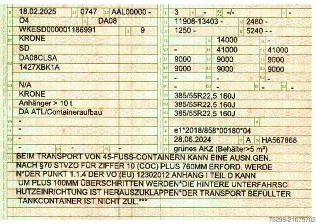 Swap body semitrailer KRONE SD / Liftachse