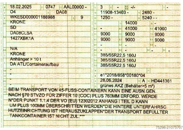 Swap body semitrailer KRONE SD / Liftachse / Teleskop / 11.908 - 13.403