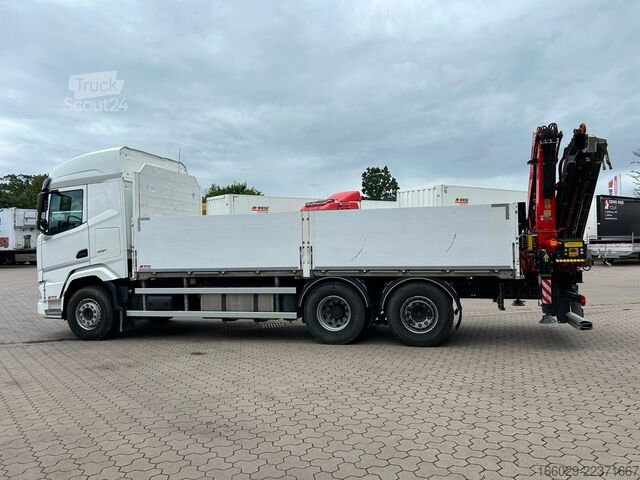 Macara montată pe camion DAF XF 480 Baustoffpritsche mit Fassi Ladekran F235