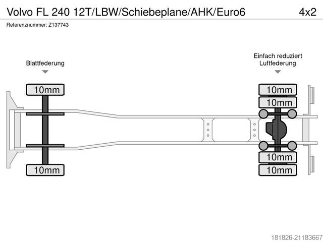 Autocarro con pianale e telone VOLVO FL 240 12T/LBW/Schiebeplane/AHK/Euro6