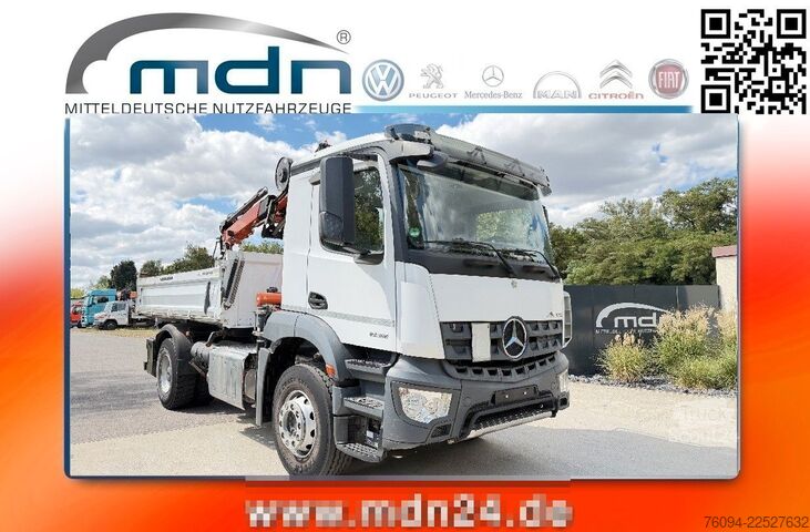 Τρίπλευρο ανατρεπόμενο φορτηγό MERCEDES-BENZ Arocs 1832 4x2 Kipper Kran 13m FUNK AHK