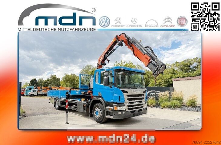 Grua montada em camião SCANIA P250 4x2 Pritsche KRAN 14m 5./6. Steuerkre FUNK