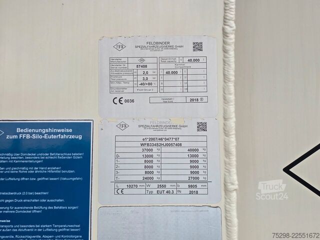 Naczepa silos FELDBINDER EUT 40.3 | Alu-Felgen | 40.000 l