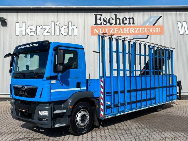 Lastbil med flak MAN TGM 18.290 | Hegla Glastransporter*HIAB 138E2*AC