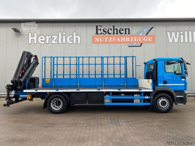 Lastbil med flak MAN TGM 18.290 | Hegla Glastransporter*HIAB 138E2*AC