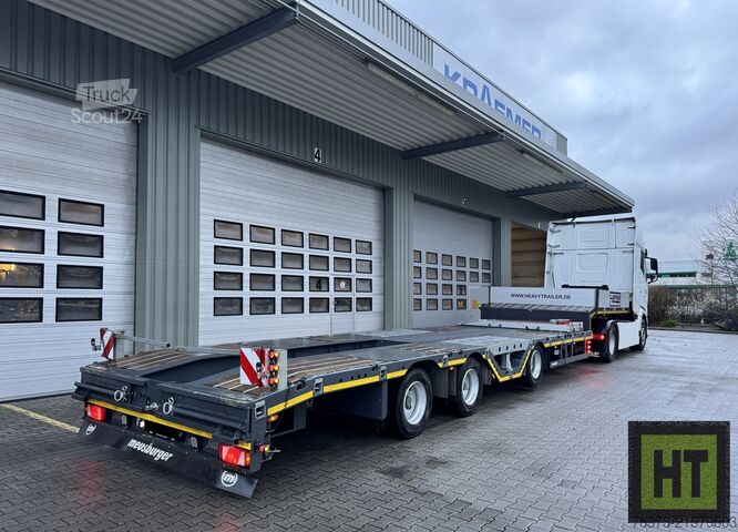 Tieflader-Sattelauflieger Meusburger 3-Achs-Tele-Semi mit 1 Paar Radmulden