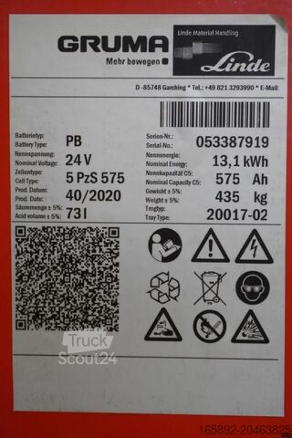 Gabelstaplerbatterie GRUMA 24 Volt 5 PzS 575 Ah