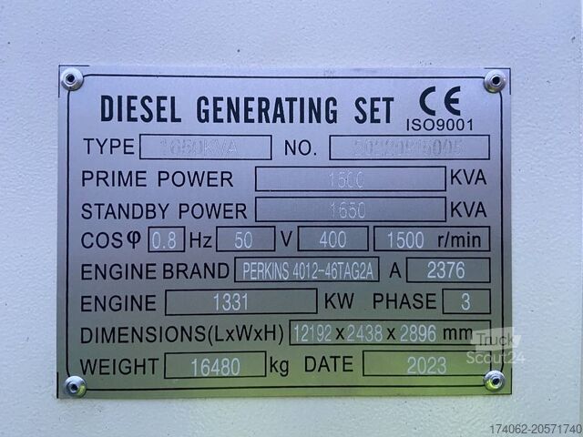 Aggregeret Perkins 4012-46TAG2A - 1.650 kVA Generator - DPX-19823