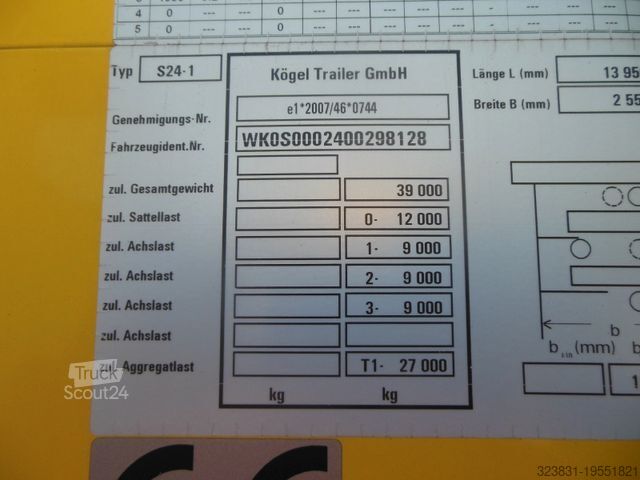 Ανοιχτό ημιρυμουλκούμενο με μουσαμά KÖGEL SN 24, ADR, BORDWÄNDE 700 MM, HUBDACH!!! TOP