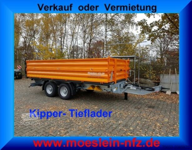 Billenő pótkocsi Möslein TTD11- BA Orange neuer Tandem 3- Seitenkipper Tiefladermit Bordwand- Aufsatz-- Neufahrzeug --