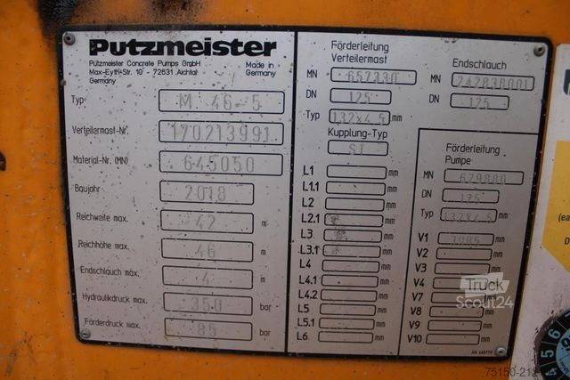 Camion pompe à béton MAN TGS 35.500 8x4 BB - PUTZMEISTER 46 m - Nr.: 353