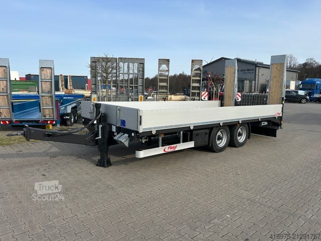 Remorcă cu platformă joasă FLIEGL TPS 118 Bau mit Heckan Tandem Plattf Rampen