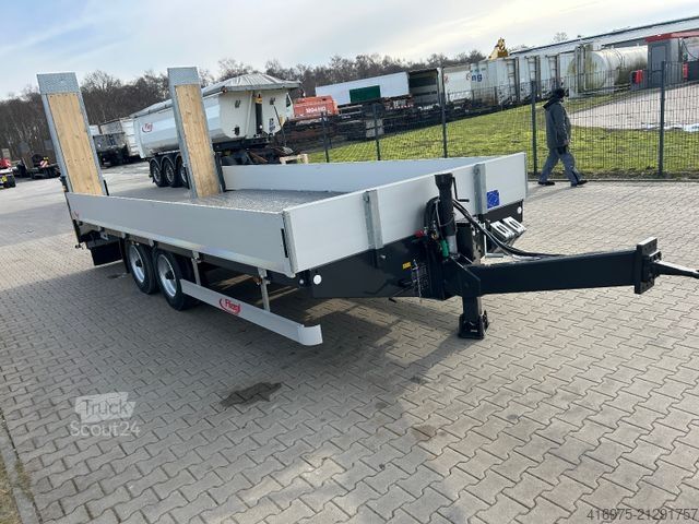Remorcă cu platformă joasă FLIEGL TPS 118 Bau mit Heckan Tandem Plattf Rampen