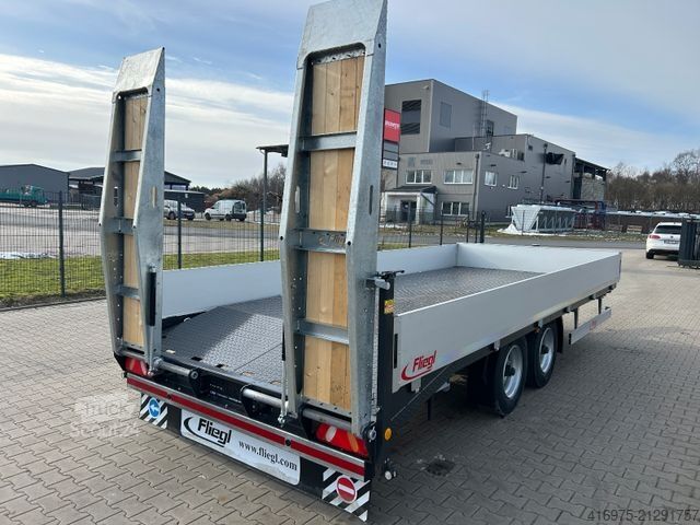 Remorcă cu platformă joasă FLIEGL TPS 118 Bau mit Heckan Tandem Plattf Rampen