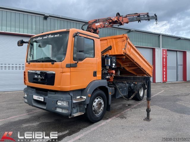 Camion basculante trilateral MAN TGM 18.330 4x2BB*Atlas Terex 120*Meiller Kipper*