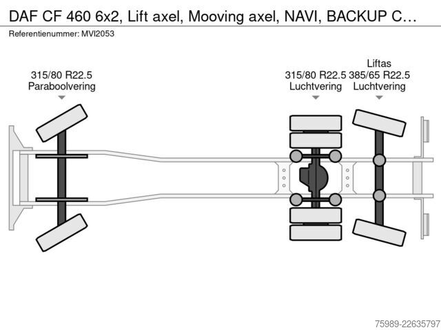 Containertransport (haakarmsysteem) DAF CF 460 6x2, Lift axel, Mooving axel,  NAVI, BAC...