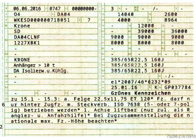 Reefer semitrailer KRONE SD/Trennwand/Doppelverd./ Doppelst./ATP/TIR