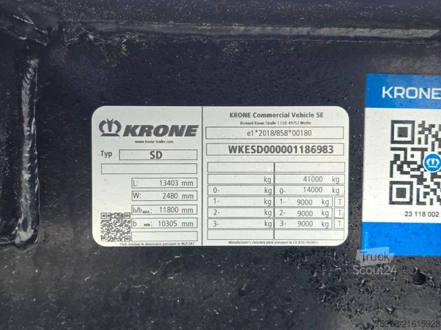 Swap body semitrailer KRONE SD / Liftachse / Teleskop / 11.908 - 13.403 mm