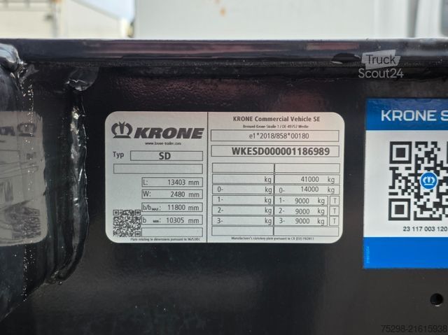 Swap body semitrailer KRONE SD / Liftachse / Teleskop / 11.908 - 13.403 mm