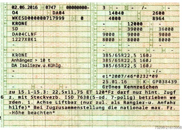 Reefer semitrailer KRONE SD/Trennwand/Doppelverd./ Doppelst./ATP/TIR