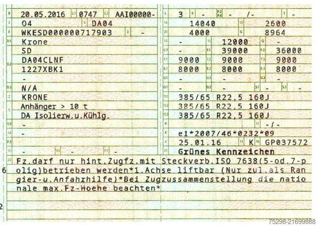 Šaldytuvas puspriekabė KRONE SD/Doppelstock/Doppelstock/FRC 2022/TIR