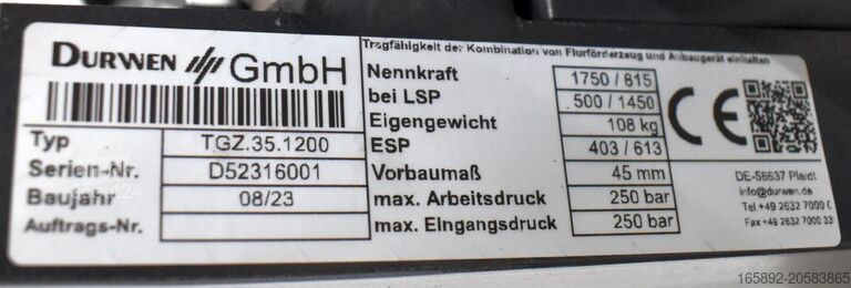 Déplacement latéral des fourches DURWEN RZV-S-TGZ.35.1200