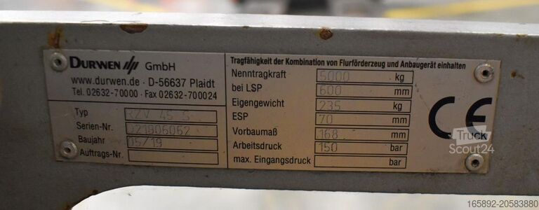 Fork positionner DURWEN RZV 45 S B=1150 mm